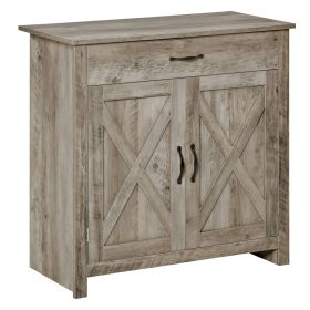 32" Farmhouse Sideboard Buffet Cabinet, Barn Door Style Coffee Bar for Kitchen, Living Room or Entryway, Gray Wash