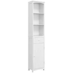 67 Inch Bathroom Storage Cabinet Free Standing Tall Linen Tower 3-Tier Shelves Drawer White