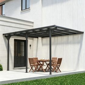 Gray Aluminum Polycarbonate Pergola 14.5' X 10' Wall-Mounted Outdoor Shade for Family Use with UV Blocking