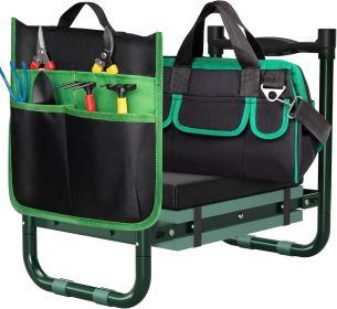 Foldable Garden Kneeler and Seat Bench with Cross-Body Tool Bag, Removable Tool Pouch, Heavy Duty Garden Stool with Soft Kneeling Pad, No Assembl