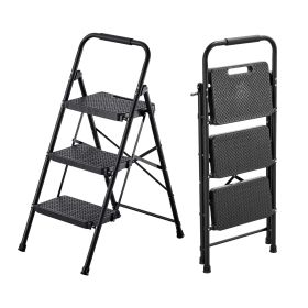 3 Step Ladder, Folding Step Stool with Wide Anti-Slip Pedal and Comfort Handgrip, Lightweight 600 lbs Capacity Portable Steel Ladder