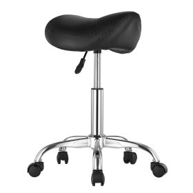 Saddle Stool with Wheels, 450 LBS Weight Capacity Ergonomic Rolling Stool, Height Adjustable Thickened PU Leather Swivel Saddle Chair for Salon,