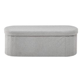 Oval Storage Ottoman Bench, Foldable Teddy Fleece End of Bed Bench, Folding Upholstered Bed Ottoman Chest with Large Storage Space, Supports 660