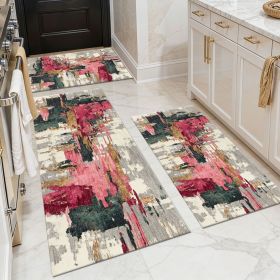 Three-piece kitchen rug set, non-slip and washable, abstract pattern kitchen hallway rug, soft and comfortable, suitable for sinks, floors, entra