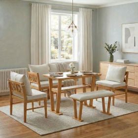 Small Farmhouse Solid Wood Kitchen Nook Dining Room Breakfast Nook Table Set for 6