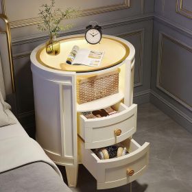 Nightstand with LED Light, Modern Side Table with Glass Tabletop