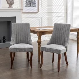 Rayon Cloth Flocking Linen Dining Chairs Channel Kitchen Dinner Chair Comfy Fabric Upholstered Accent Chair for Dining Room with Curved Solid Woo
