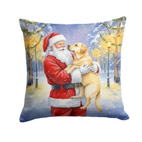 Yellow Labrador Retriever with Santa Claus Throw Pillow Decorative Indoor Outdoor Accent Cushion for Couch, Bed or Patio, 18Hx18W