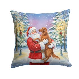 Irish Setter with Santa Claus Throw Pillow Decorative Indoor Outdoor Accent Cushion for Couch, Bed or Patio, 18Hx18W
