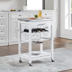 Mobile Rolling Kitchen Island Trolley Serving Cart with Underneath Drawer & Slide-Out Wire Storage Basket