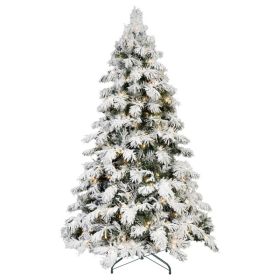 Artificial 8ft Flock LED-lit Christmas Tree With 1242PE&PVC Mixed Branch Tips,Hinged Premium & Foldable Base For Indoor Holiday Decorating (Option: defaulttitle)