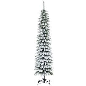 6 Tall Unlit Slim Pencil Xmas Tree, Snow Flocked Artificial Christmas Tree with Realistic Branches and 603 Tips, Green (Option: Green-1000x200x220 mm)