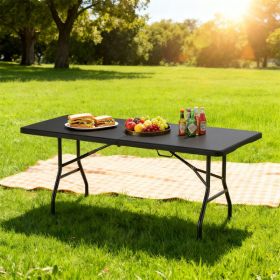 6 Ft Portable Folding Table 350 LBS Fold-in-Half Table With HDPE Tabletop  For Use In Picnics, Camping, Or Indoors (Option: BlacK)