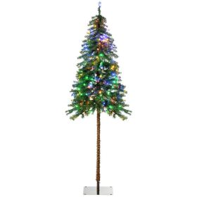 6 Artificial Christmas Trees, with Warm White or Colorful LED Lights, Pencil Shape, Steel Base (Option: Green-930x340x145 mm)