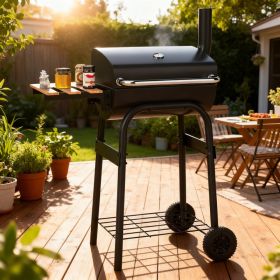 Barrel Charcoal Grill With Foldable Side Table And Thermostat (Option: BlacK)