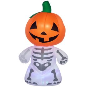 6ft Halloween Inflatables Outdoor Decorations, Smiling Skeleton Ghost with Pumpkin Head, Blow Up LED Yard Decor for Garden, Lawn, Party, Holiday, (Option: Orange-280x280x140 mm)