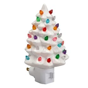Xmas Tree Night Light Ceramic Decorative Plug In Tree Nightlight Xmas Decor For Bedside Tables Study Rooms Living Rooms White (Option: Default)