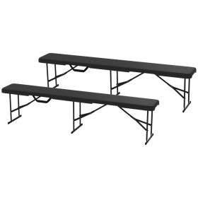 2 Pack 6 Ft Portable Foldable Bench Seats, Plastic Folding Benches With Carrying Handle For Camping, Black (Option: BlacK)