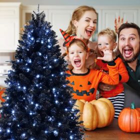 Artificial 5ft Black LED-lit Christmas Tree With 1076PE&PVC Mixed Branch Tips,Hinged Premium & Foldable Base For Indoor Holiday Decorating (Option: defaulttitle)