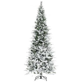 9 Unlit Snow Flocked Pine Artificial Christmas Tree with Realistic Branches and 1159 Tips, Green (Option: Green-1300x400x420 mm)