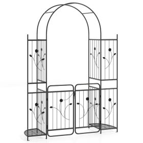 87 Inch Tall Garden Arch With Gate Planter Shelves Climbing Trellises For Wedding Arch, Yard Entrance, Garden Climbing Pergola, Etc (Option: BlacK)