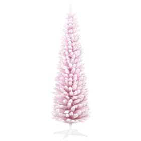7 Decorated Christmas Tree Snow Flocked Artificial Christmas Tree with Pencil Shape, Realistic Branches, Pink (Option: Pink-1000x240x280 mm)