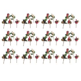Artificial Flowers Red Berries Pine Cones For Gift Package Plastic Dried Flower Card Accessory For Wedding Party Decorations 12 Sets (Option: Default)