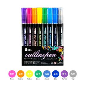 Double Line Outline Pen 24 Color Suit Dream Color Mark Fluorescent Marker (Option: 8 Colors Suit)