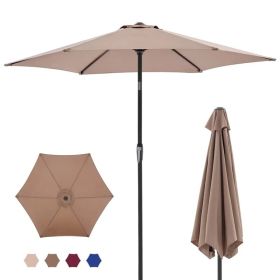 7.5-foot Outdoor Terrace Sun Umbrella, With Button Tilt And Hand-cranking Device, 6-rib Design, UV15& Waterproof Fabric (Option: BROWN)