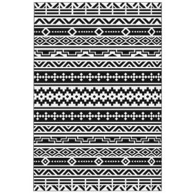 Reversible Outdoor Rug, Waterproof Plastic Straw With Carry Bag, 6 X 9, Black & White Geometric Wall (Option: BlacK)