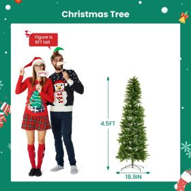 Pencil Christmas Tree, Prelighted Artificial Slim Christmas Trees With 250 Incandescent Lights, 571 Branch Tips & Foldable Base (Option: Green 4.5FT)