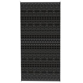 Reversible Outdoor Rug, Waterproof Plastic Straw With Carry Bag, 9 X 18, Black & Gray Geometric Wall (Option: BlacK)