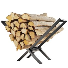 1Pc Firewood Log Rack 220LBS Steel Wood Lumber Storage Stacking Rack X Shape Storage Holder For Fireplace Firepit (Option: BlacK)