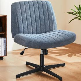 Cross Legged Office Living Room Rocking Gaming Chair Armless Wide Desk Adjustable Swivel Fabric Task Vanity Home Office (Color: Blue)