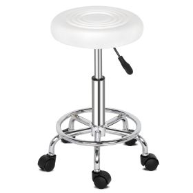 Round Stool with Lines Rotation Bar Stool White (Color: White)
