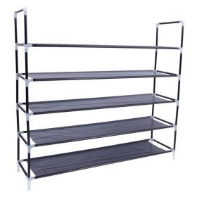 5 Tier Non Woven Fabric & Steel Shoe Rack,Stackable Shoe Rack Storage Shelves,Vertical Shoe Tower Stand,Space Saver Shoe Storage Shelf,with Metal (Option: BlacK)