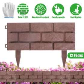 12PCS Stone Fence Edging Panels, Imitation-Stone PP Garden Border With Rotatable Connectors, Easy Snap Assembly Adjustable Angle For Garden Yard (Option: Red)